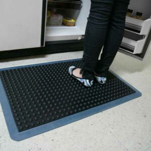 Blue in color One-of-a-Kind Cus svvvhioned Mat Built for Comfort and Durability person standing