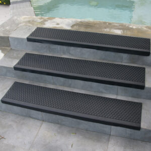 Black in color 6mm thick stair pads to increase comfort and withstand heavy foot-traffic on staircase