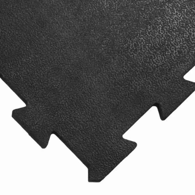 Black in color Easy-to-Install, Durable, Rubber Flooring Made from Reclaimed Rubber corner shot