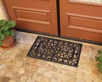 Rubber Coir black color door mat with floral design