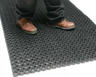 Black in color Perfect Rubber Drainage Mats for Kitchens, Delis, and Bars person standing