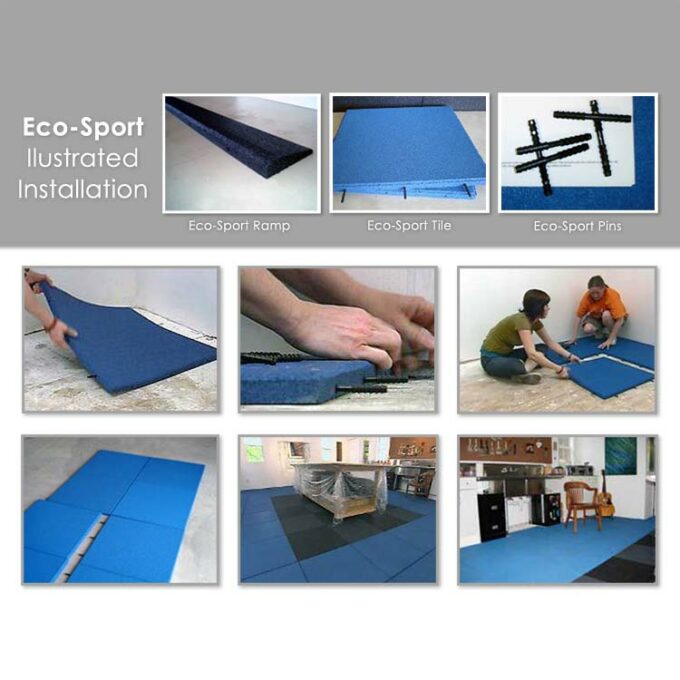 Ultra Durable, DIY Rubber Tiles blue color process of installation