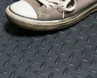 Slash pattern black mat with a shoe on top