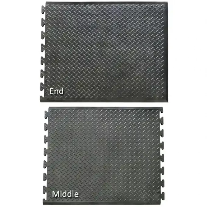 Black Color Textured Industrial Mats with Durability and Slip-Resistance end & middle interlocked