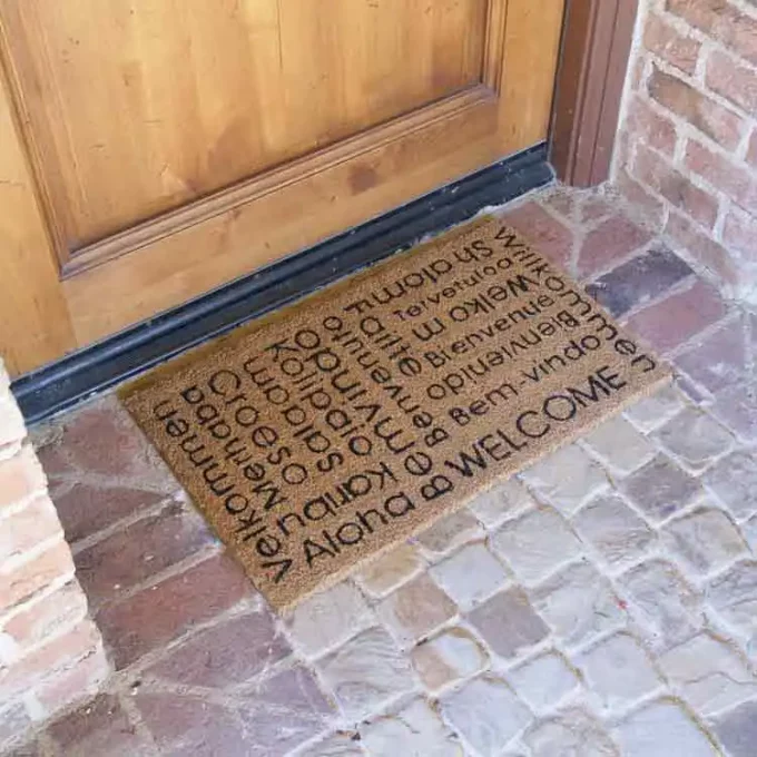 Door Mat with welcome sign in many languages