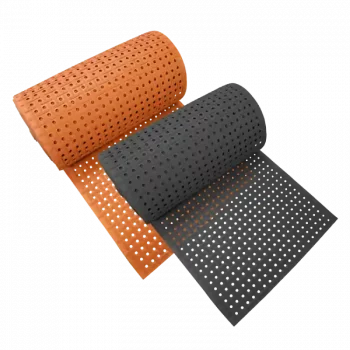 Grease-Resistant Rubber Mat red & black in color rolled and piled