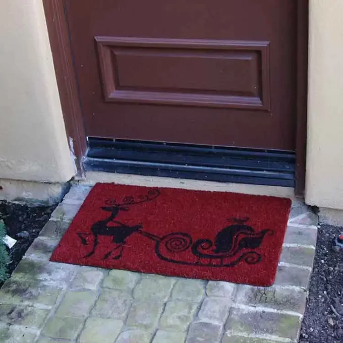 Holiday Doormat with red nose reindeer