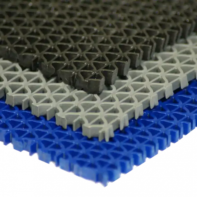 PVC Drainage Mats Designed for liquid drainage and improving traction available in 3 colors black , blue & grey