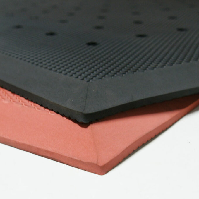 Black & Red in color Grease-Resistant Anti-Slip Mat with a 3/4" Thick Comfort Layer piled