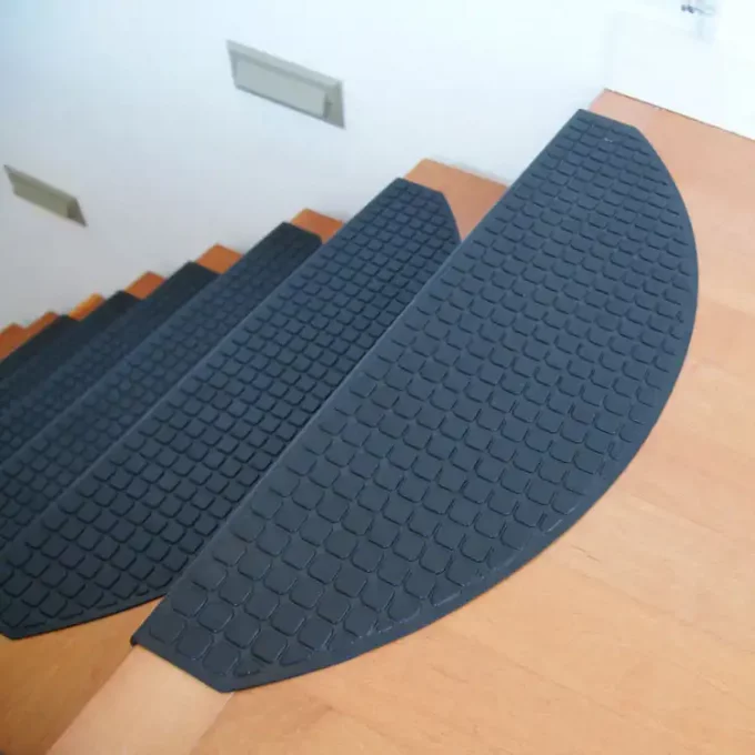 Ultra Durable Rubber Stair Mats black color placed on staircase