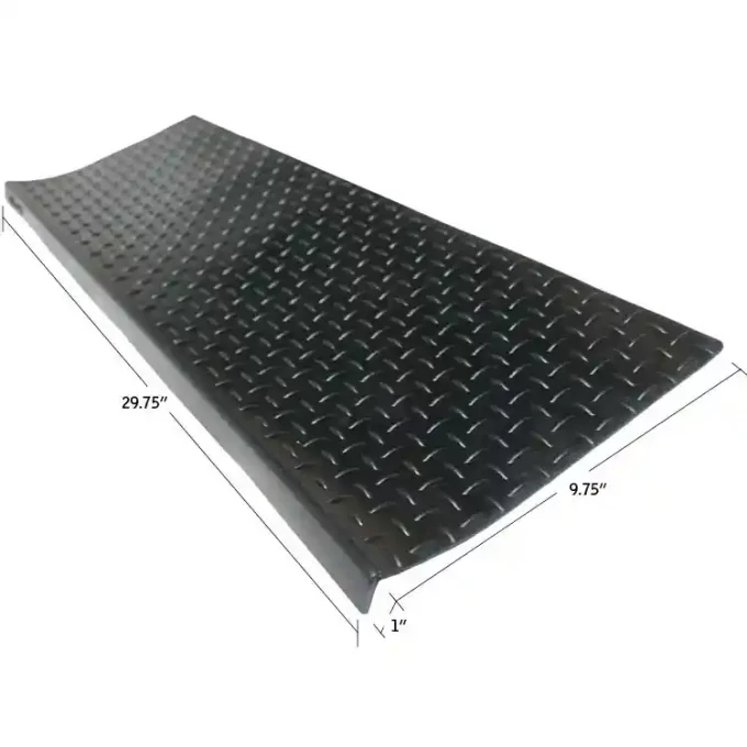 Non-Skid, Affordable, Sturdy and Eco-Friendly Step Mats black in color shows measurements