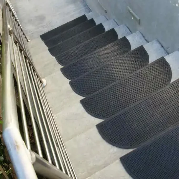 Recycled Rubber Stair Mat Protects Against Slips and Falls placed on staircase