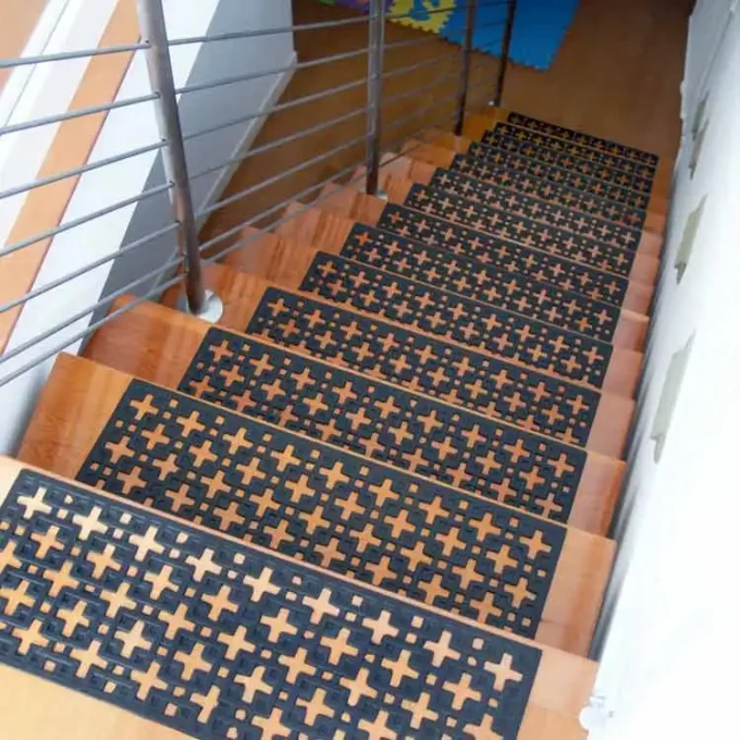 Non-Slip Stair Mat with Both a Functional and Aesthetic Design of stars placed on staircase
