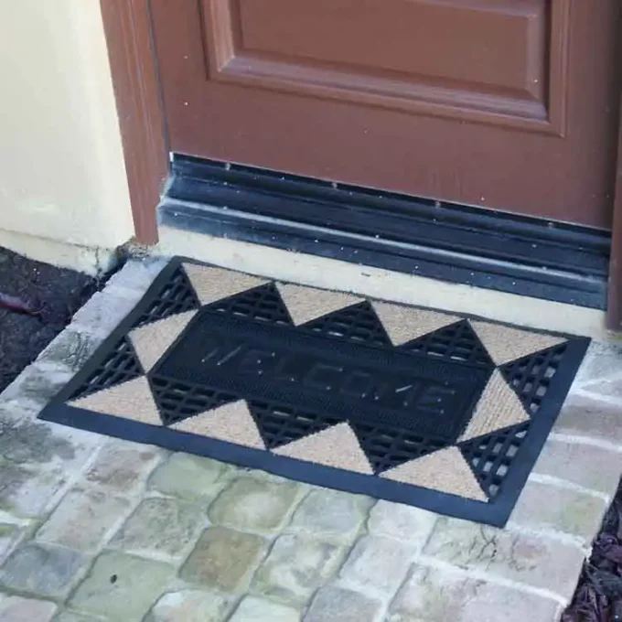 Rubber Coir black & tan combination door mat with Geometric design