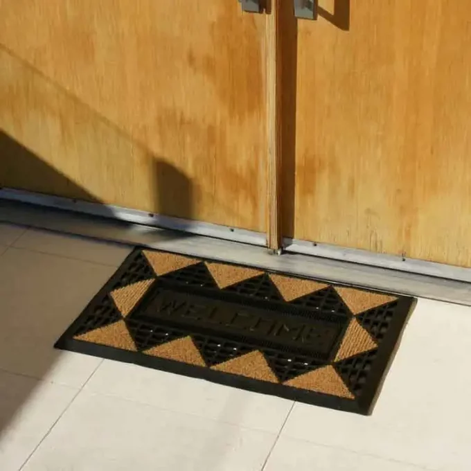 Rubber Coir black & tan combination door mat with Geometric design
