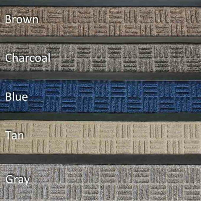 Versatile Welcome Mat Traps Dirt and Prevents Slips available in 5 colors Blue, Brown, Charcoal, Grey, Tan color pallete