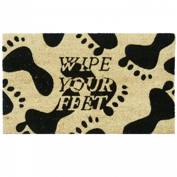 Doormat with request to wipe your feet with footprints