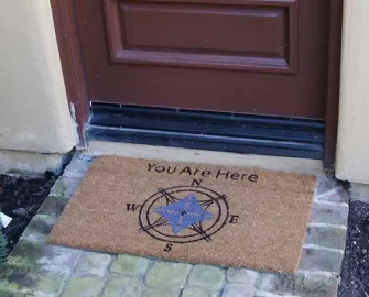 You Are Here Doormat for Lost Souls with picture of compass