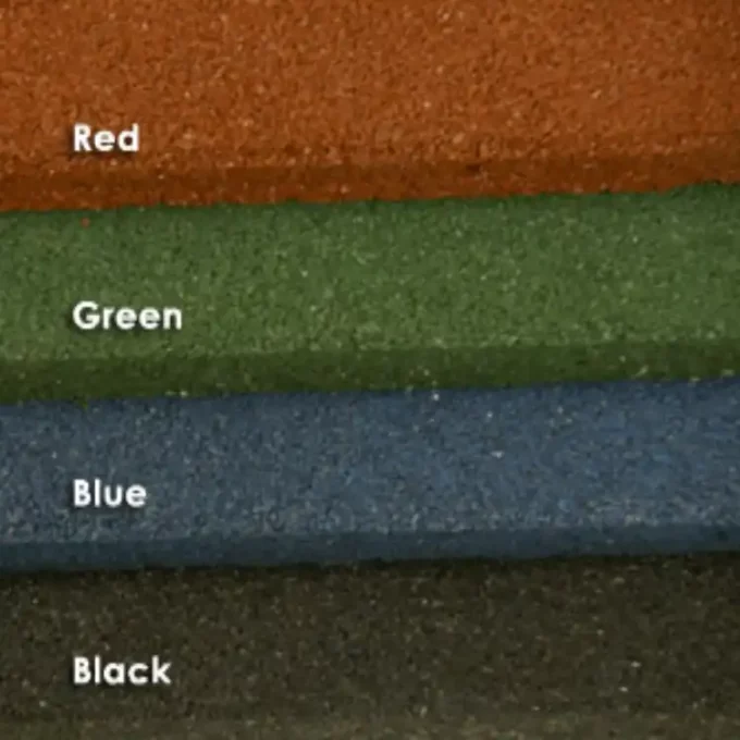 displaying 3/4 in tiles of all colors available from top to bottom - red, green, blue, and black