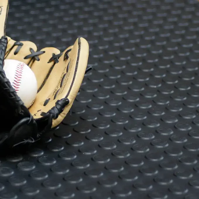 Coin pattern flooring black color with yellow glove & ball