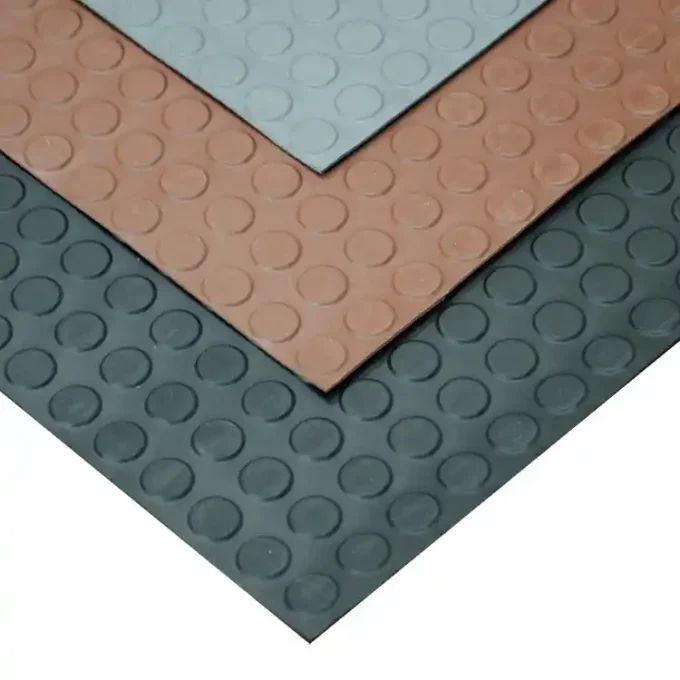Coin pattern flooring available in black, grey, brown color
