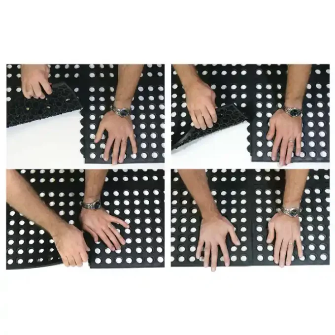 person is interlocking black color mat step by step