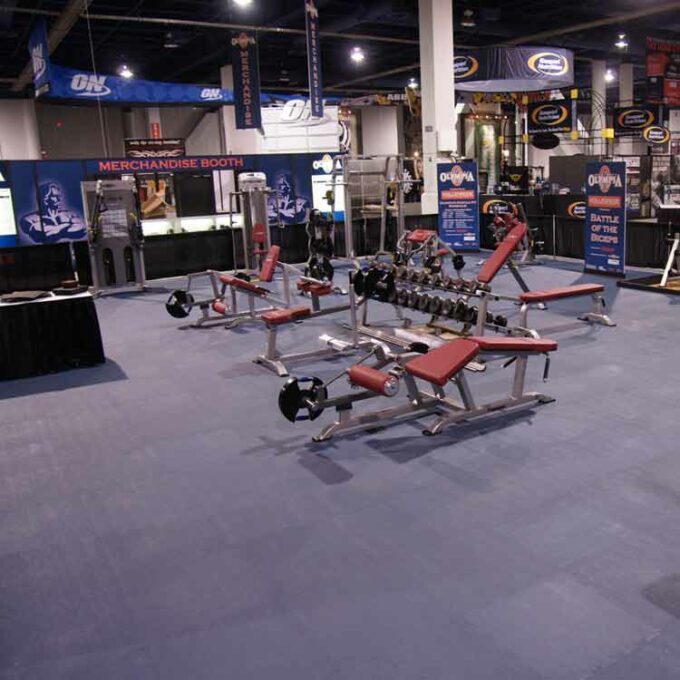 Blue Premium Interlocking Rubber Floor Tile placed on gym floor ideal for heavy gym equipments