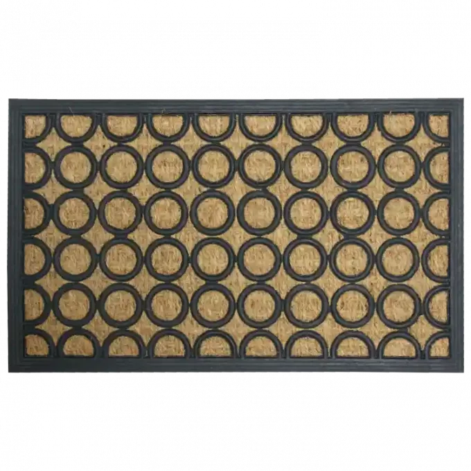 Decorative and Functional Entryway Mat with black coir design with circles