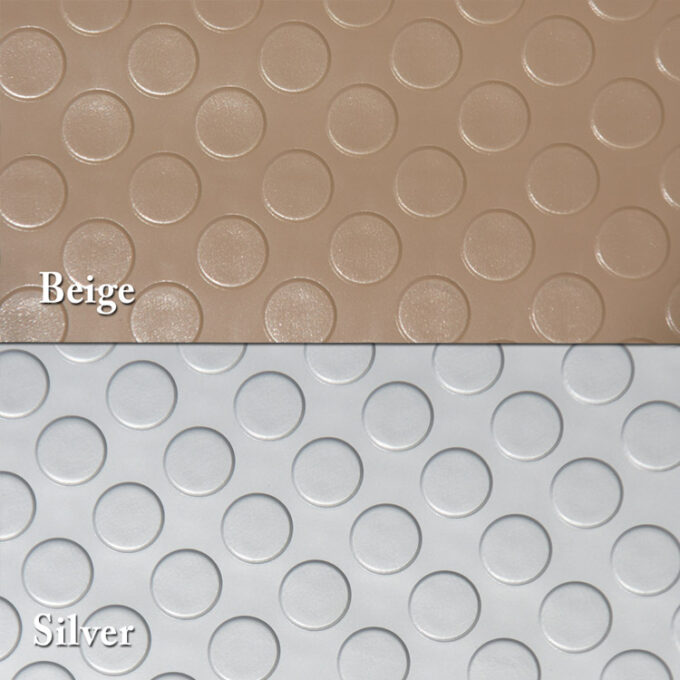Coin or Stud Top Textured Flooring with a Metallic Color Finish available in 2 colors silver & beige