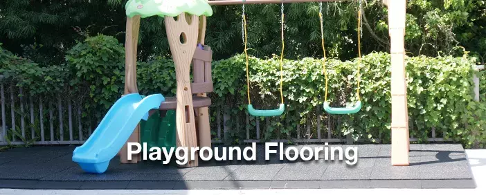 Playground flooring near swimming pool which enhances play area