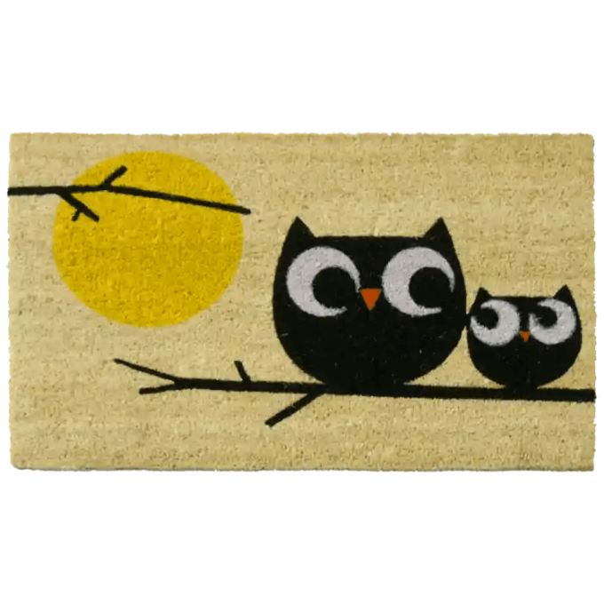 Affection owl pair sitting on branch doormat