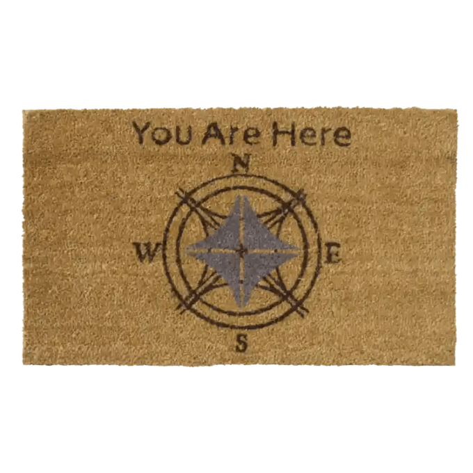 You Are Here Doormat for Lost Souls with picture of compass