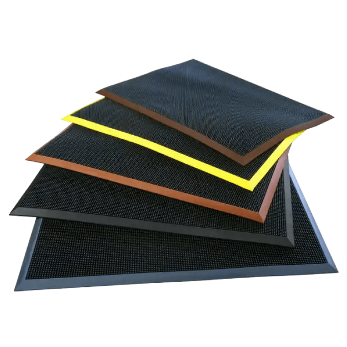 Doormat Scrapes Away Dirt and Provides Traction available in 5 colorful borders black, blue, brown, red & yellow