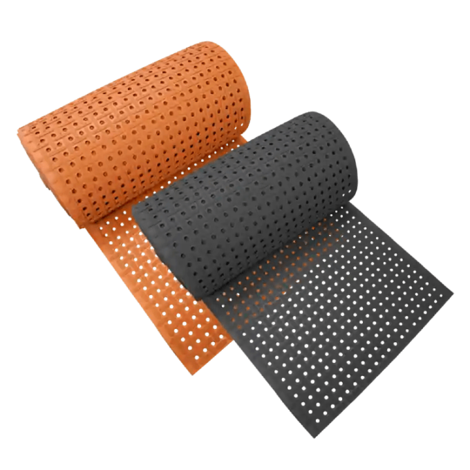Grease-Resistant Rubber Mat red & black in color rolled and piled