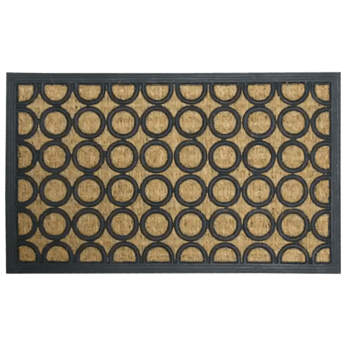 Decorative and Functional Entryway Mat with black coir design with circles