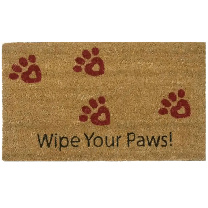 Doormat with red paws & a request to wipe your paws