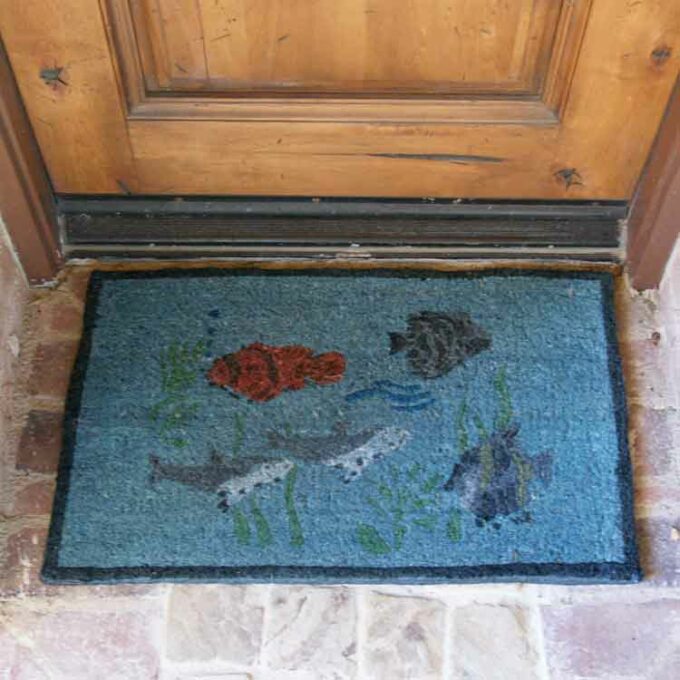 Attractive Coconut Mat with light blue color and picture of colorful fish