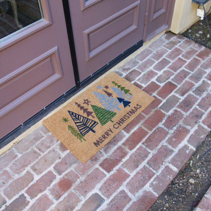 Festival Door mat with Christmas trees and merry christmas message