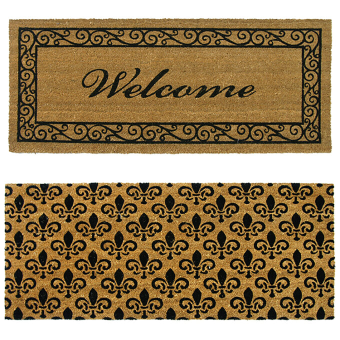 Coir Double Wide Doormat Kit consisting of Estate Style Welcome and St. Germaine Fleur de Lis Doormats Entry shot