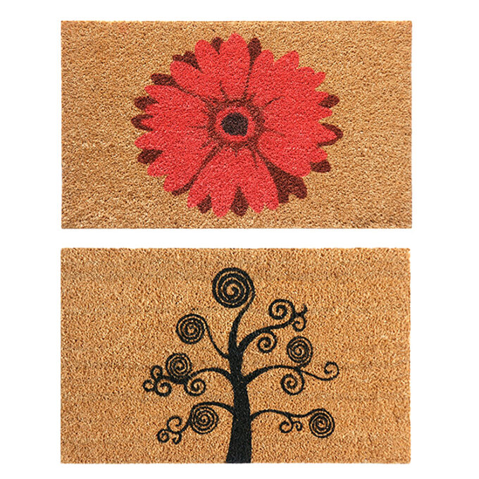 Coir Home Doormat Kit consisting of Red Daisy Flower and Deciduous Tree Modern Door Mats Entry Shot