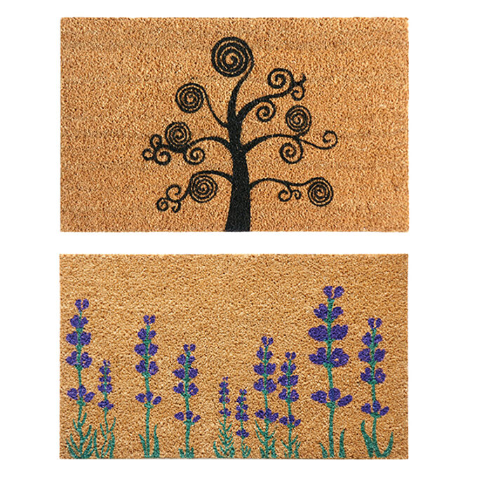 Dirt Stopper Doormat Kit consisting of Deciduous Tree Modern and Purple English Lavender Flower doormats Entry Shot