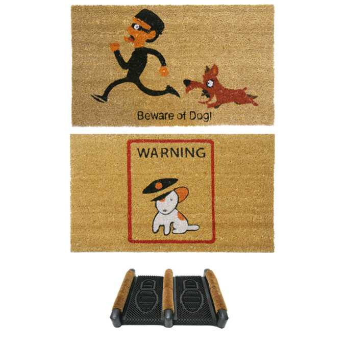 Dog Lovers Doormat Kit consisting of Beware of Dog, Warning Vicious Puppy, and Traditional boot scraper doormats