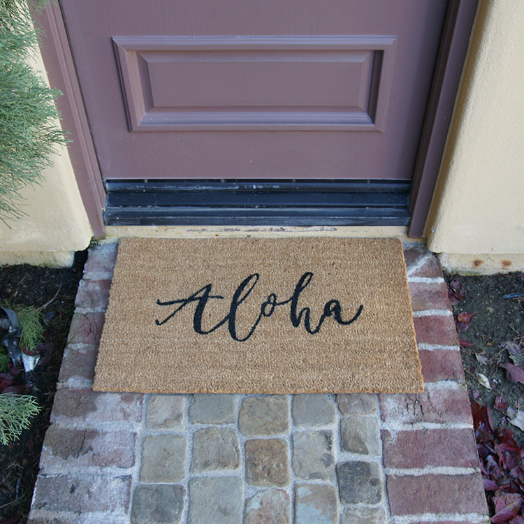 Aloha Rectangular Natural Coco Coir Door Mat With No Slip Backing, Natural/black  Front Door Mat, Front Entrance Hawaii Welcome Doormat 