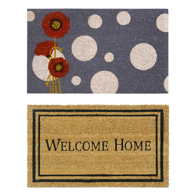 Modern Decor Doormat Kit consisting of Rogue Contemporary Floral Doormat and Comtemporary Home Welcome Mat Doormat Entry Shot