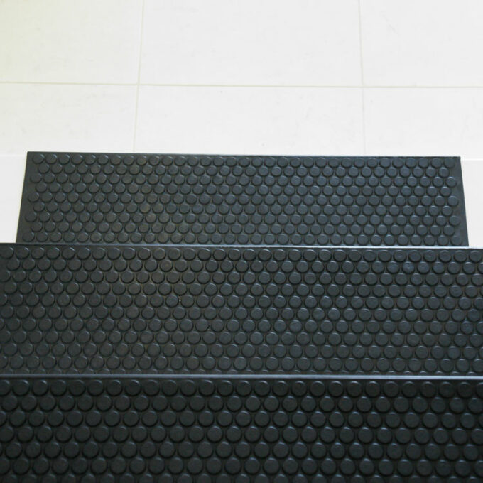 Ultra Durable Rubber Stair Mats black color placed on staircase
