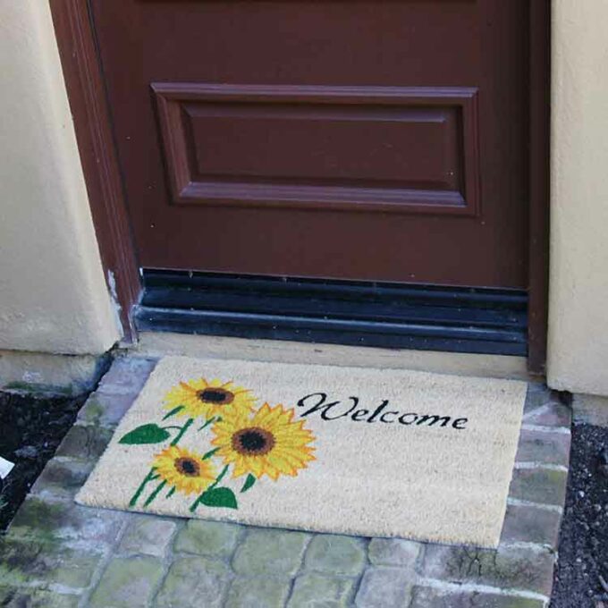 Welcome Mat with picture of sunflowers