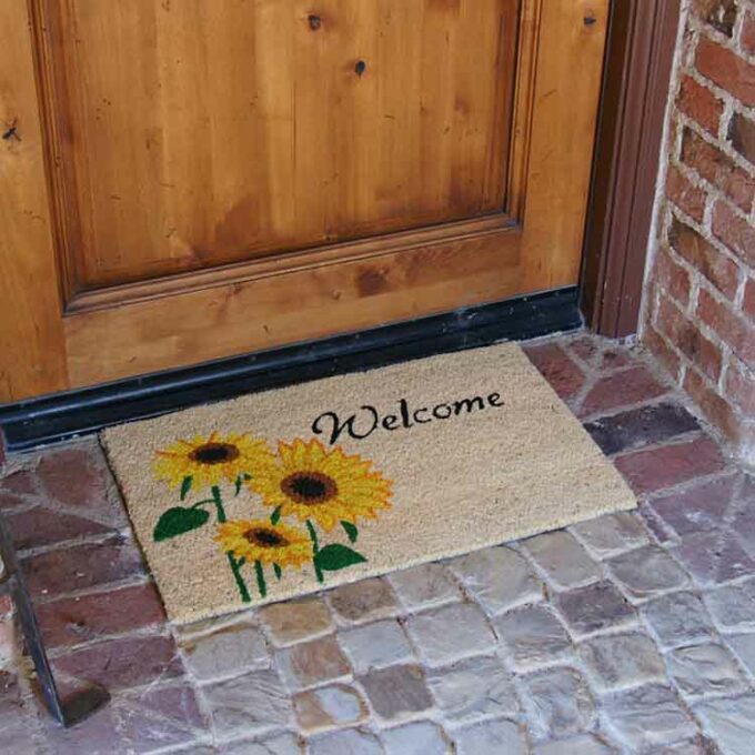 Welcome Mat with picture of sunflowers