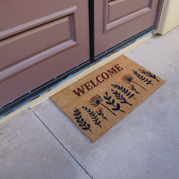 Welcome mat with wildflower pictures